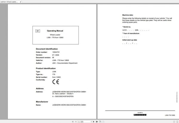 Liebherr Wheel Loader L506 776 from 12800 Operating Manual 1