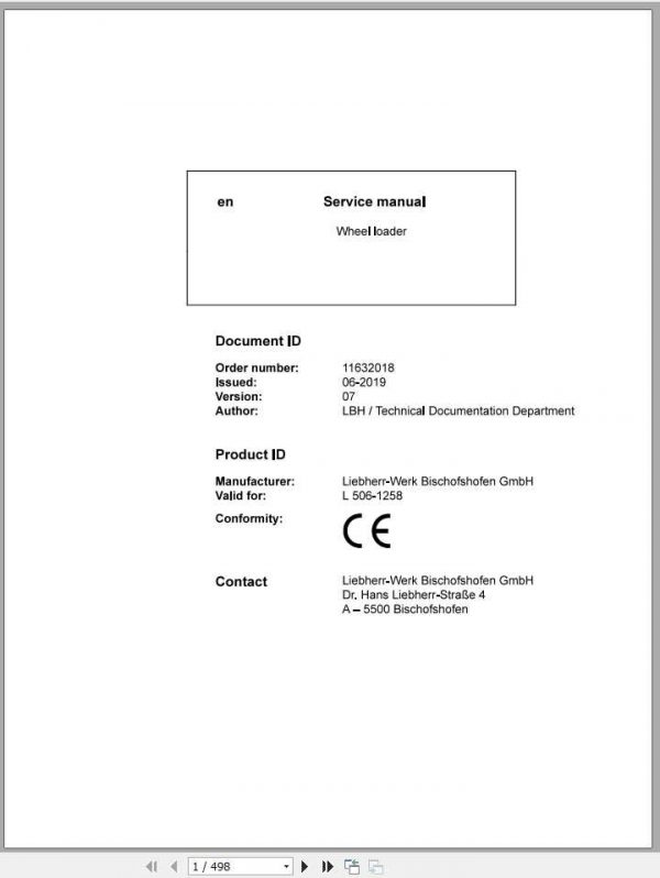 Liebherr Wheel Loader L5061258 Service Manuals 1