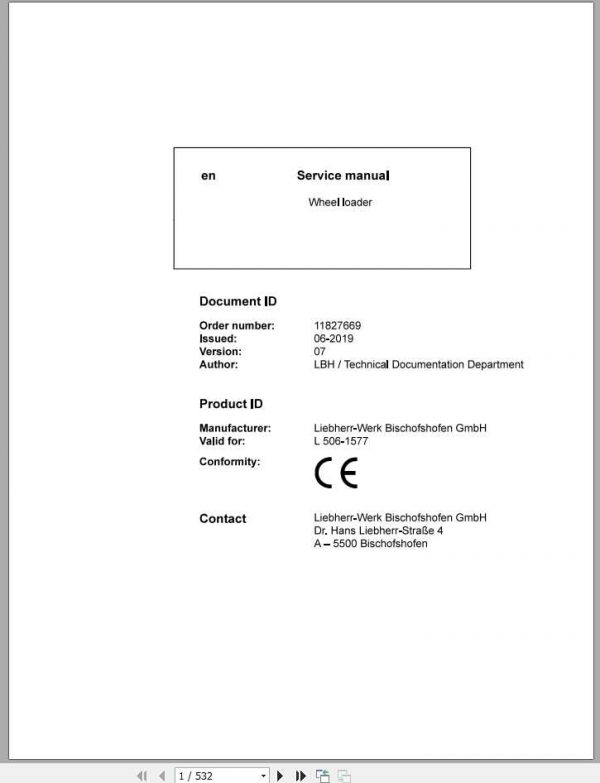 Liebherr Wheel Loader L5061577 Service Manuals 1