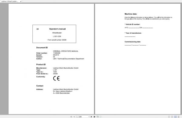 Liebherr Wheel Loader L507 1259 SN 34508 Operators Manual 1