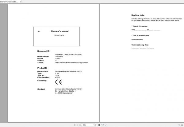 Liebherr Wheel Loader L507 1259 SN 40532 Operators Manual 1