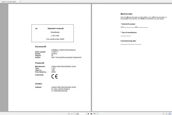 Liebherr Wheel Loader L507 1260 SN 30900 Operators Manual 1