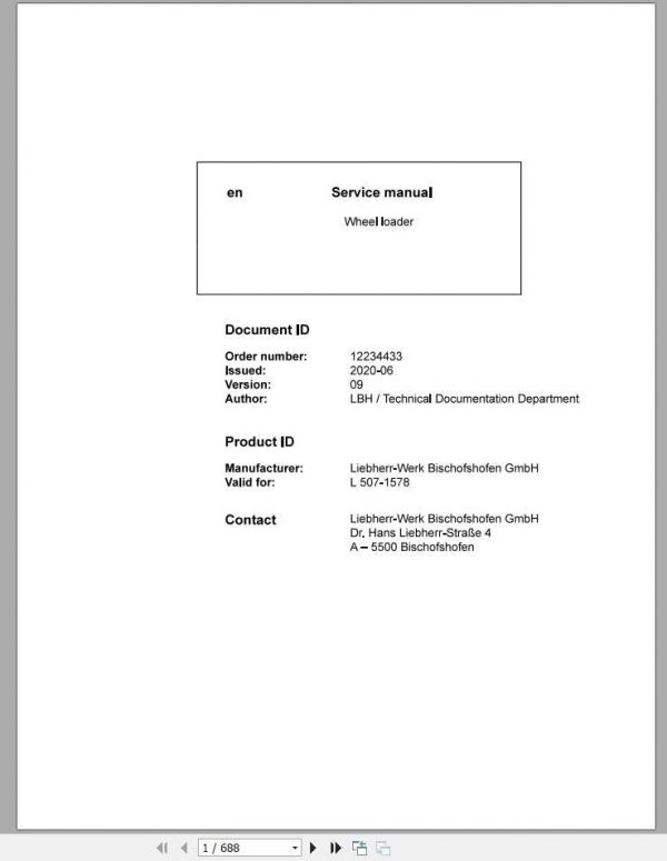 Liebherr Wheel Loader L507 1578 Service Manual