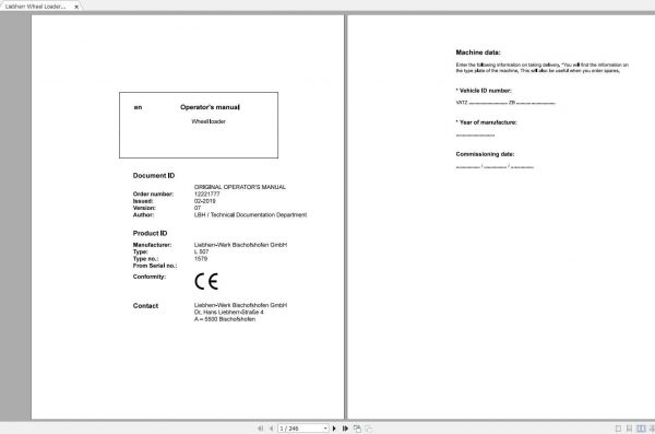 Liebherr Wheel Loader L507 1579 SN 43578 Operators Manual 1