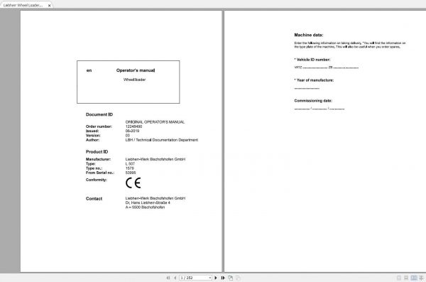 Liebherr Wheel Loader L507 1579 SN 53995 Operators Manual 1
