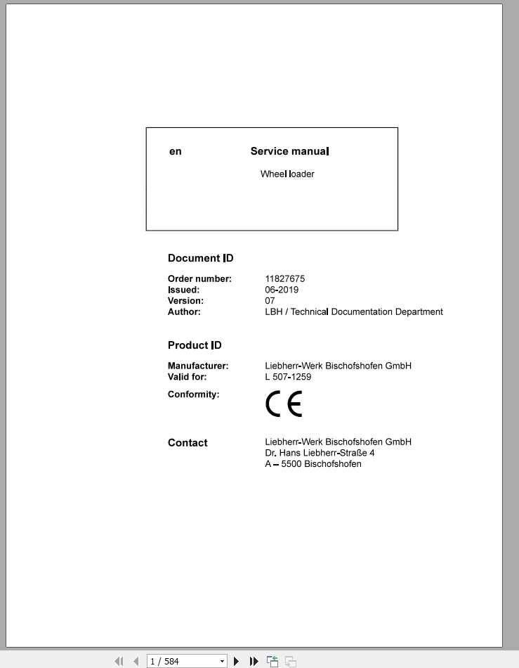 Liebherr Wheel Loader L5071259 Service Manuals 1