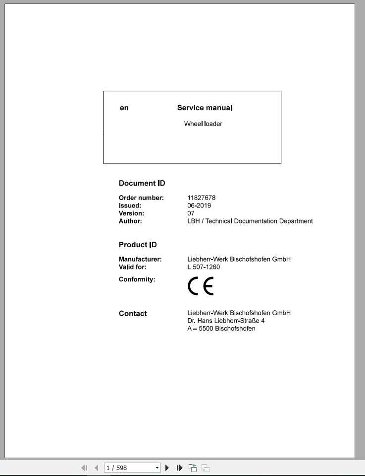 Liebherr Wheel Loader L5071260 Service Manuals 1