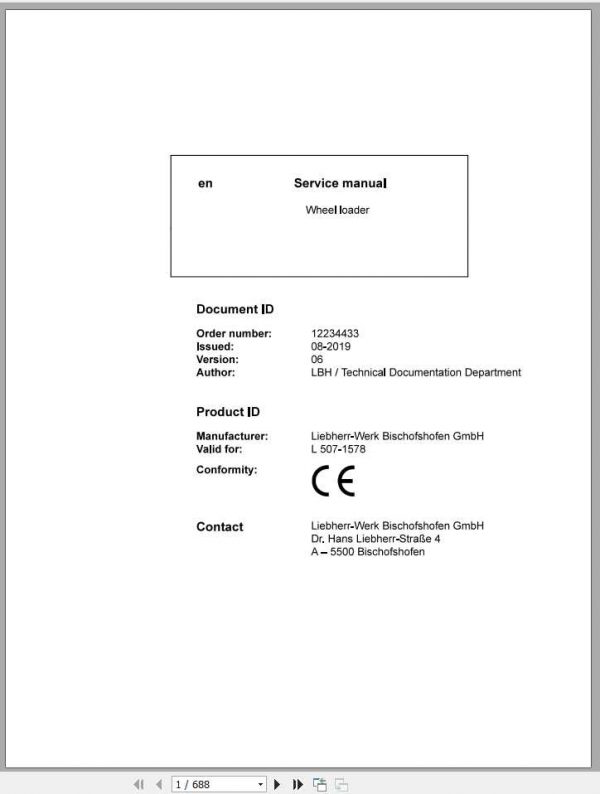 Liebherr Wheel Loader L5071578 Service Manuals 1