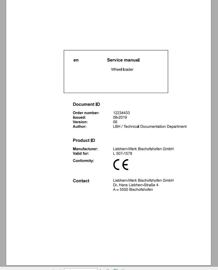 Liebherr Wheel Loader L5071578 Service Manuals 1pabCk
