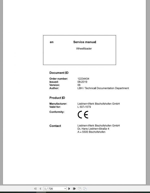 Liebherr Wheel Loader L5071579 Service Manuals 1