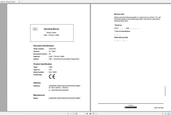 Liebherr Wheel Loader L508 788 SN 12800 Operating Manual 1
