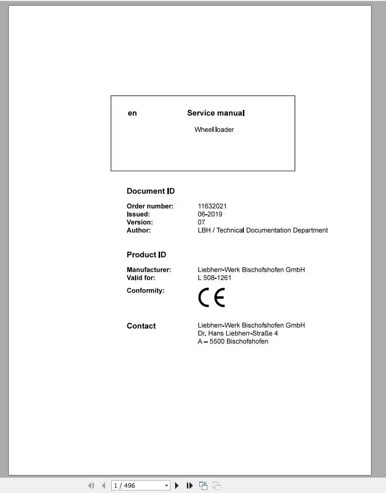 Liebherr Wheel Loader L5081261 Service Manuals