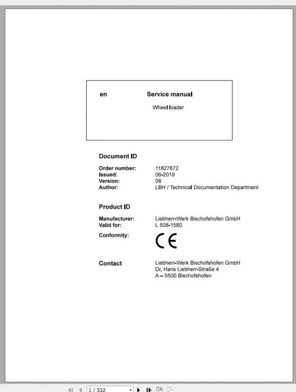 Liebherr Wheel Loader L5081580 Service Manuals 1