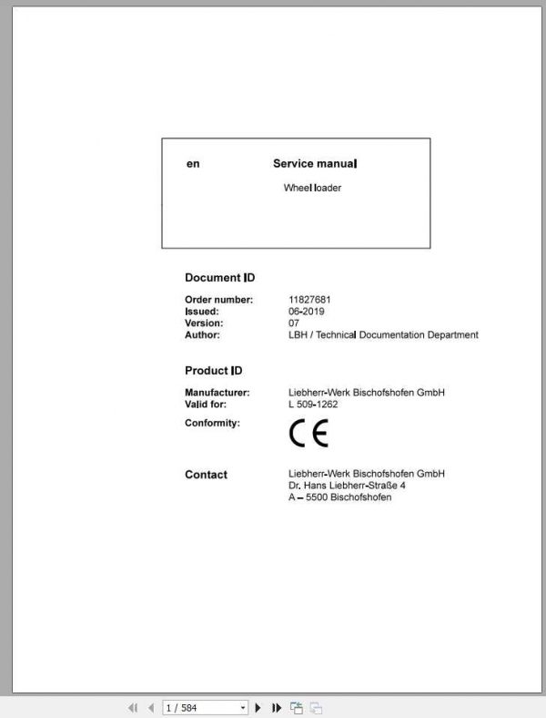 Liebherr Wheel Loader L5091262 Service Manuals 1