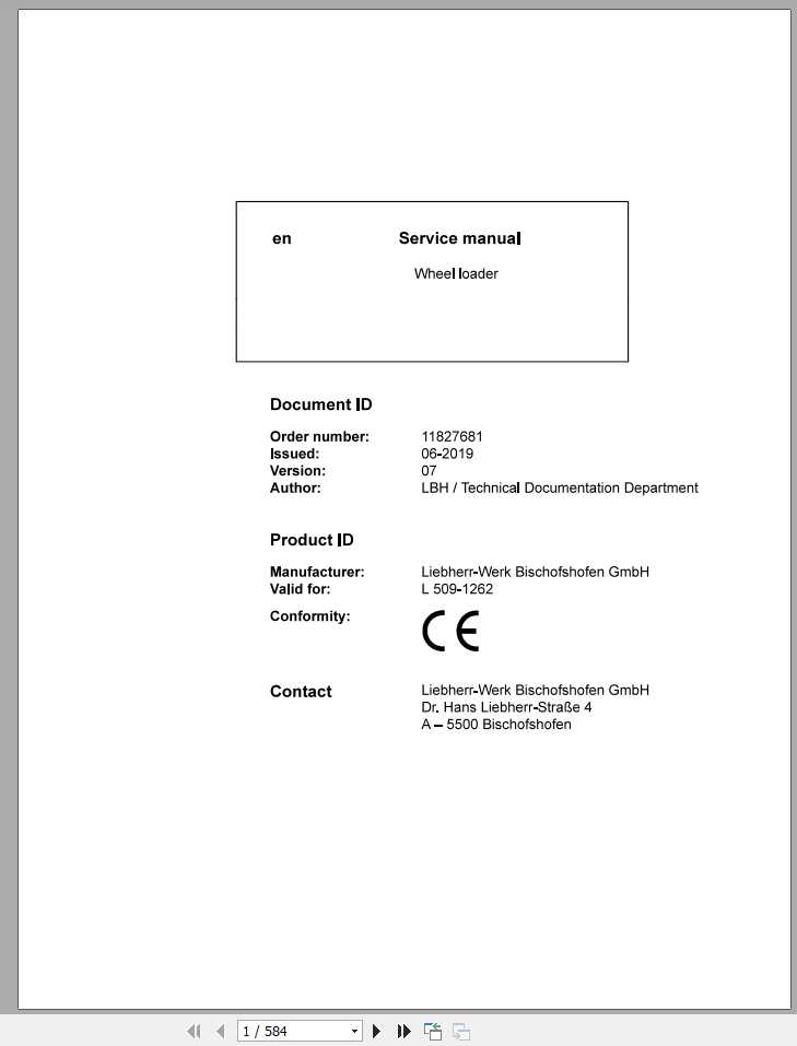 Liebherr Wheel Loader L5091262 Service Manuals 1
