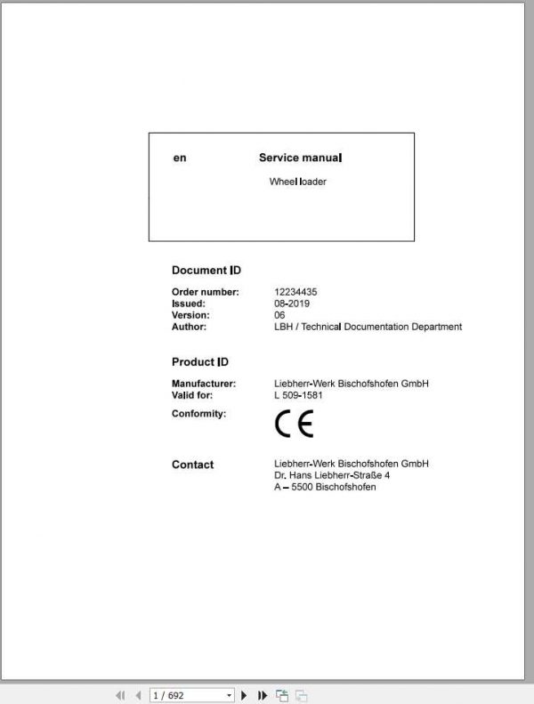 Liebherr Wheel Loader L5091581 Service Manuals 1