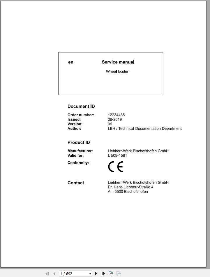 Liebherr Wheel Loader L5091581 Service Manuals 1
