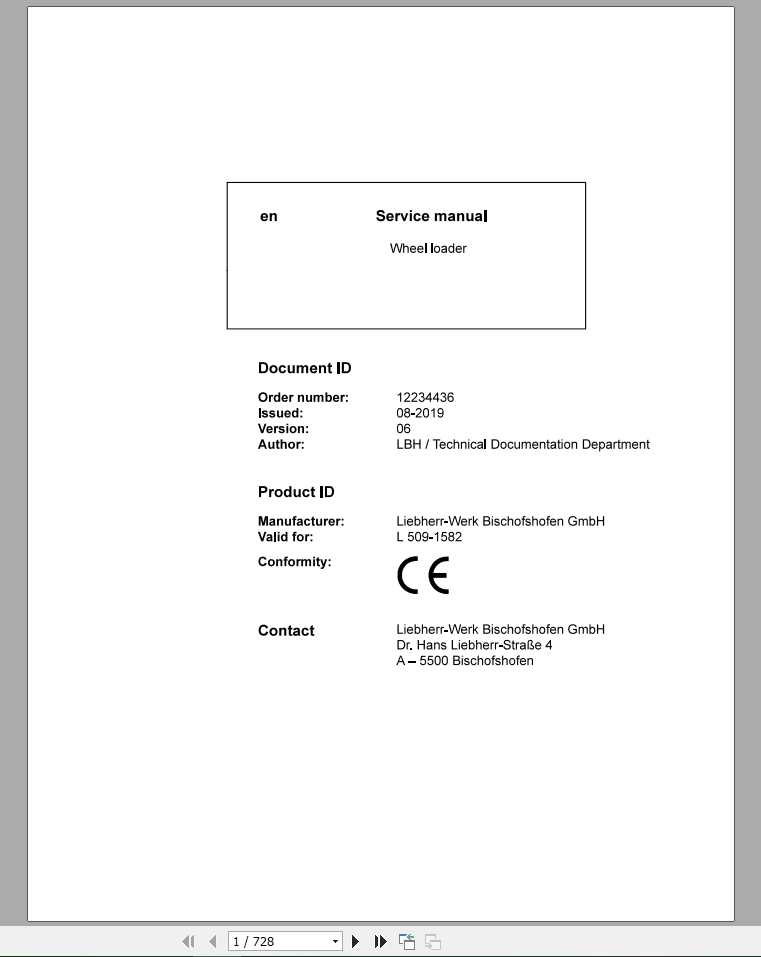 Liebherr Wheel Loader L5091582 Service Manuals 1