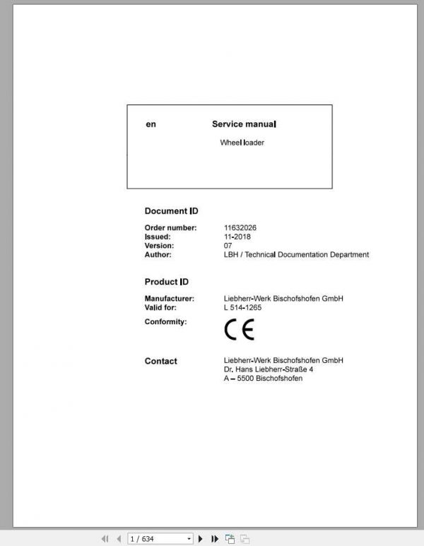 Liebherr Wheel Loader L5141265 Service Manuals 1