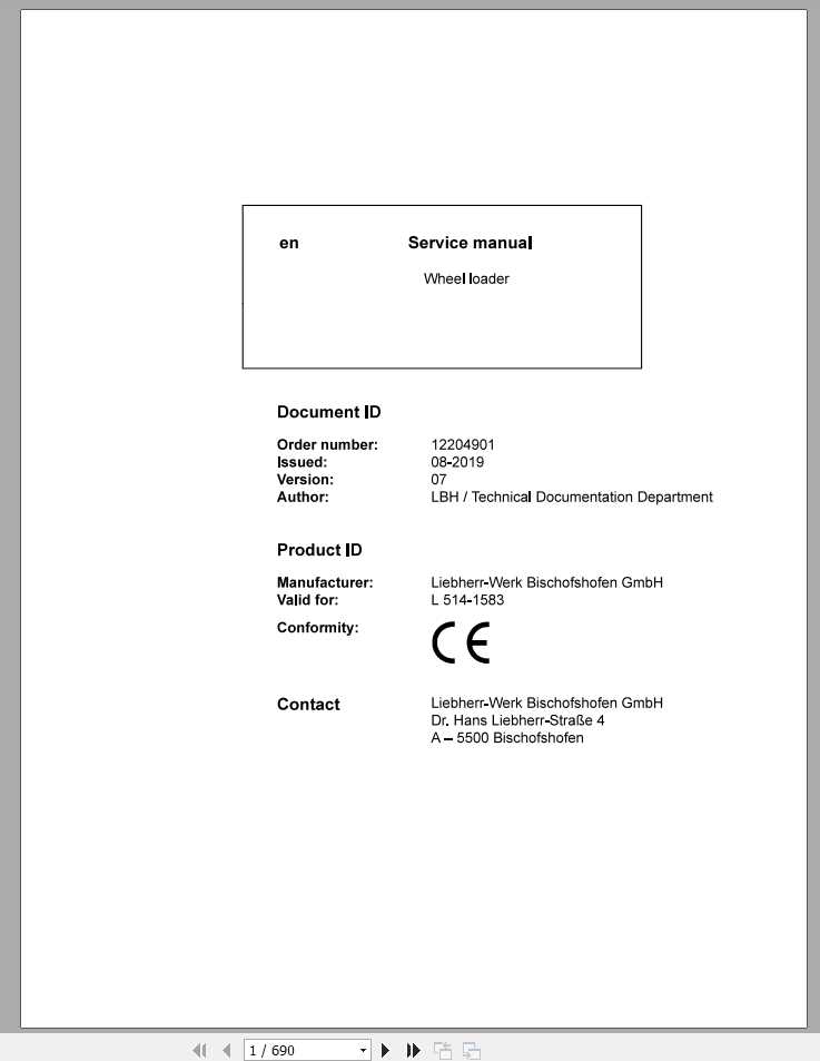 Liebherr Wheel Loader L5141583 Service Manuals 1