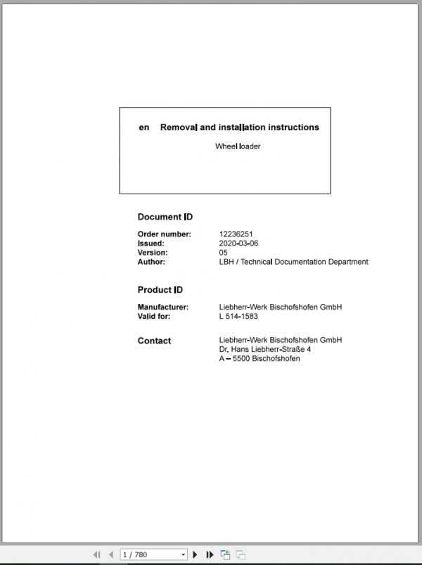 Liebherr Wheel Loader L514 G60 D 1583 Removal Installation Instructions 1 1