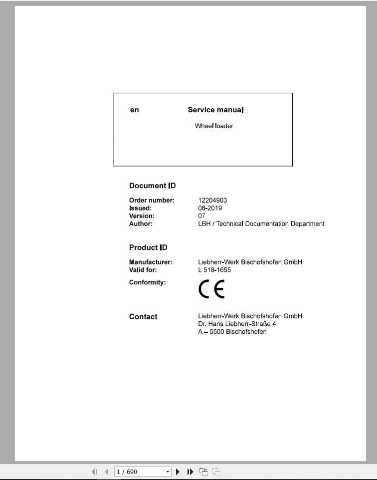 Liebherr Wheel Loader L5181655 Service Manuals 1