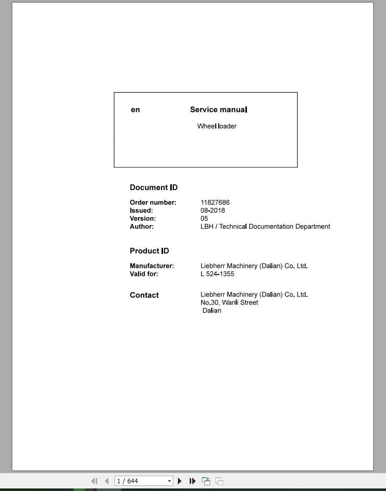 Liebherr Wheel Loader L5241355 Service Manuals 1