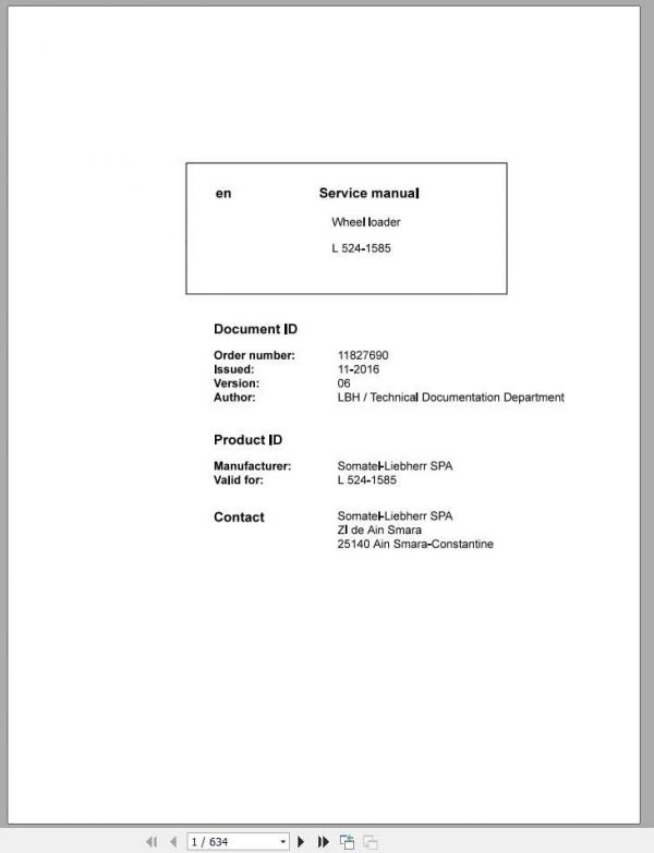 Liebherr Wheel Loader L5241585 Service Manuals 1