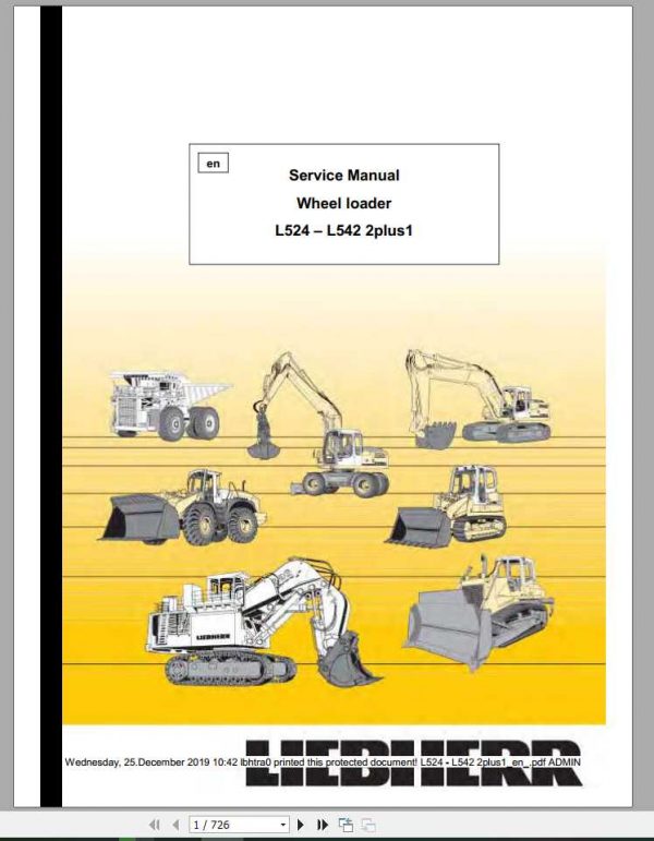 Liebherr Wheel Loader L524 L542 2plus1 Service Manuals
