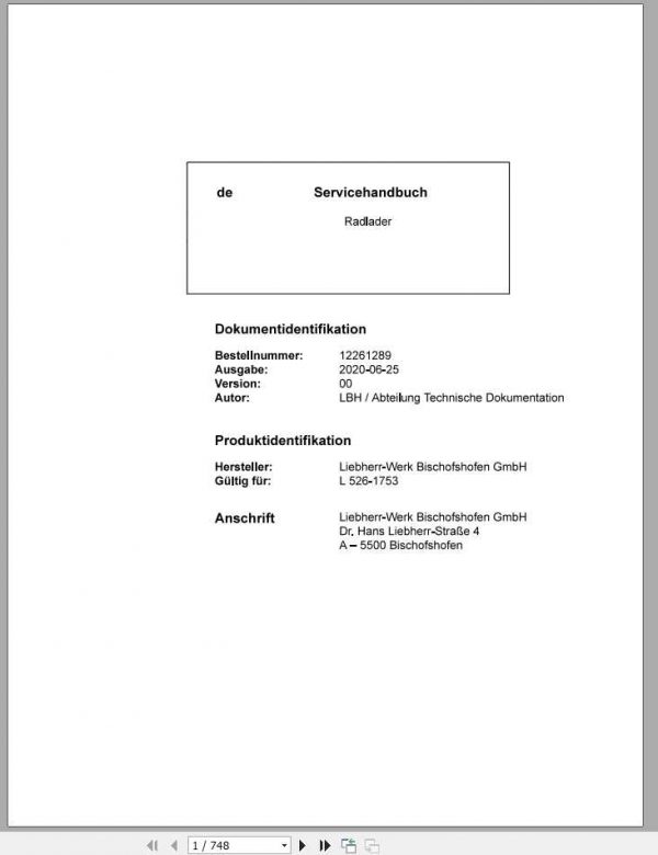 Liebherr Wheel Loader L526 1753 Service Manual 1