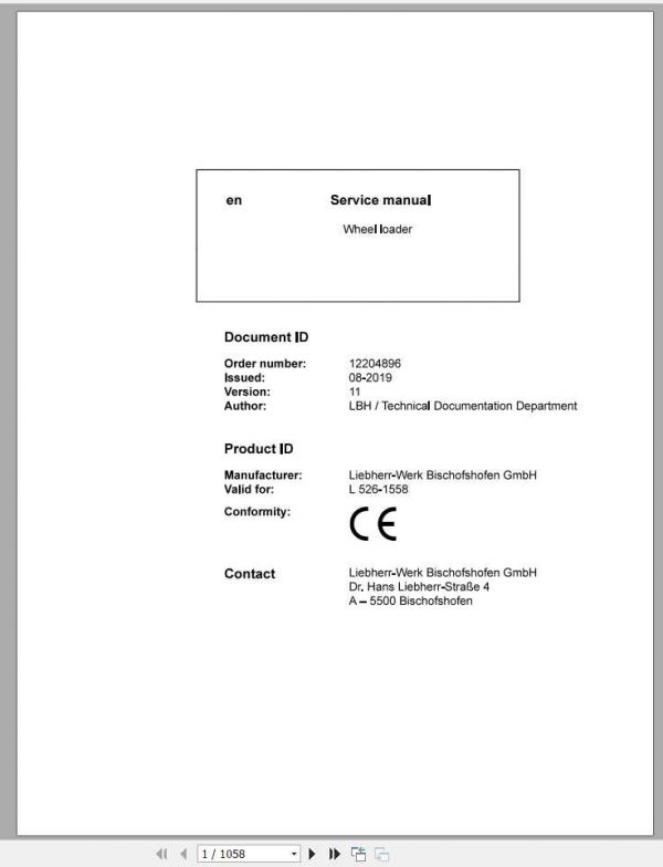 Liebherr Wheel Loader L5261558 Service Manuals 1