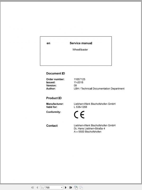 Liebherr Wheel Loader L5381268 Service Manuals 1