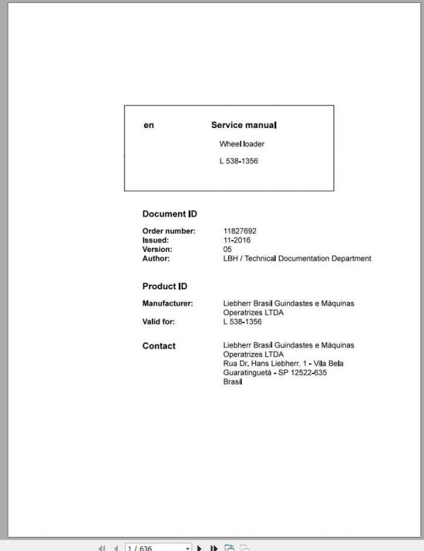 Liebherr Wheel Loader L5381356 Service Manuals 1