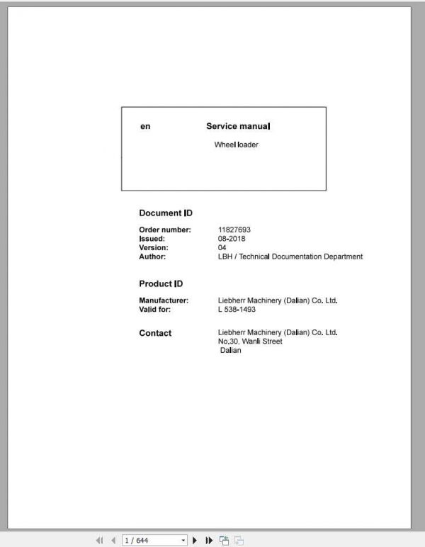 Liebherr Wheel Loader L5381493 Service Manuals 1