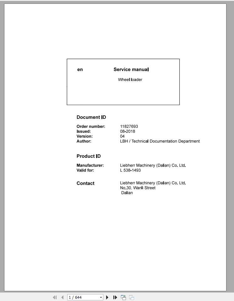 Liebherr Wheel Loader L5381493 Service Manuals 1