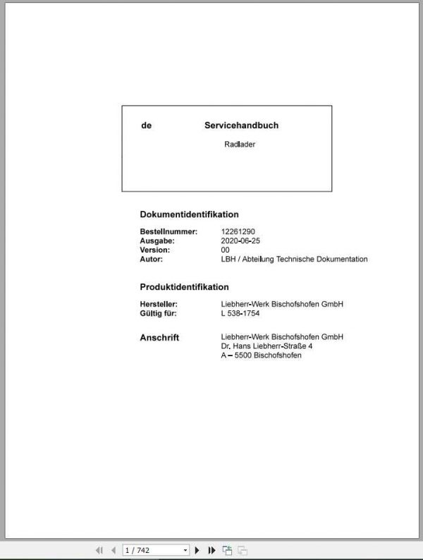Liebherr Wheel Loader L538 1754 Service ManualDE