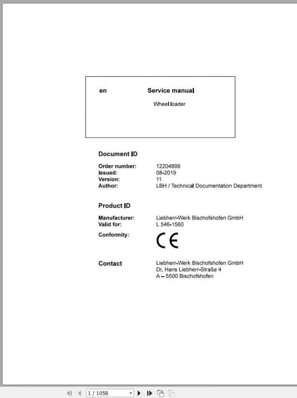Liebherr Wheel Loader L5461560 Service Manuals 1