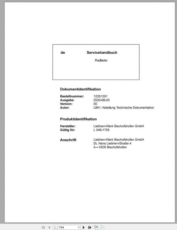 Liebherr Wheel Loader L546 1755 Service ManualDE