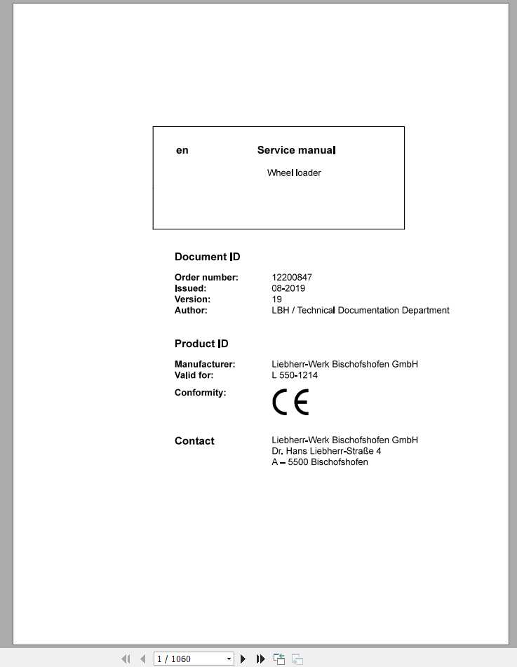Liebherr Wheel Loader L5501214 Service Manuals 1