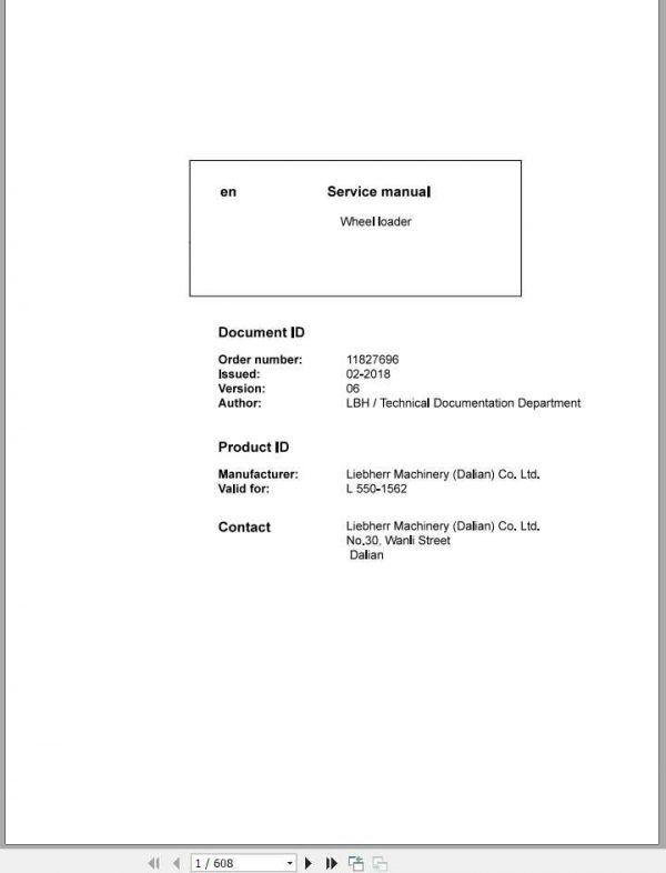 Liebherr Wheel Loader L5501562 Service Manuals 1