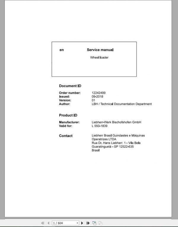 Liebherr Wheel Loader L5501839 Service Manuals 1