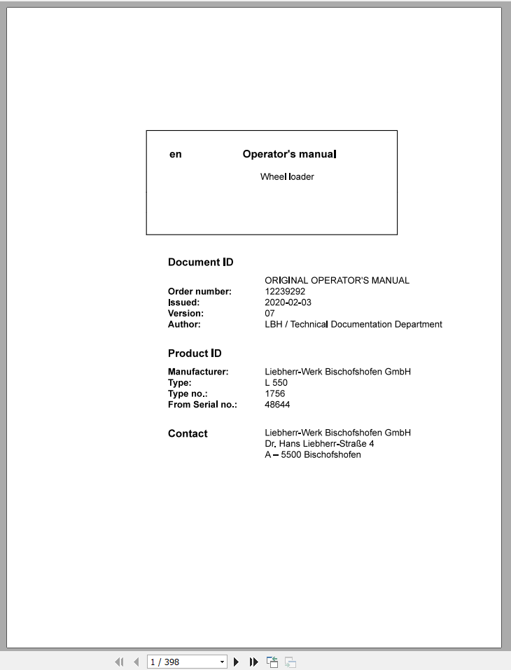Liebherr Wheel Loader L550 G61 D 1756 48644 en Operator Manuals 1