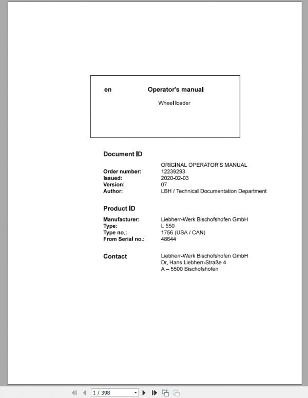 Liebherr Wheel Loader L550 US G61 D 1756 48644 en Operator Manuals 1
