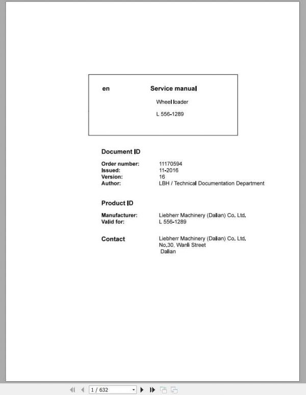 Liebherr Wheel Loader L5561289 Service Manuals