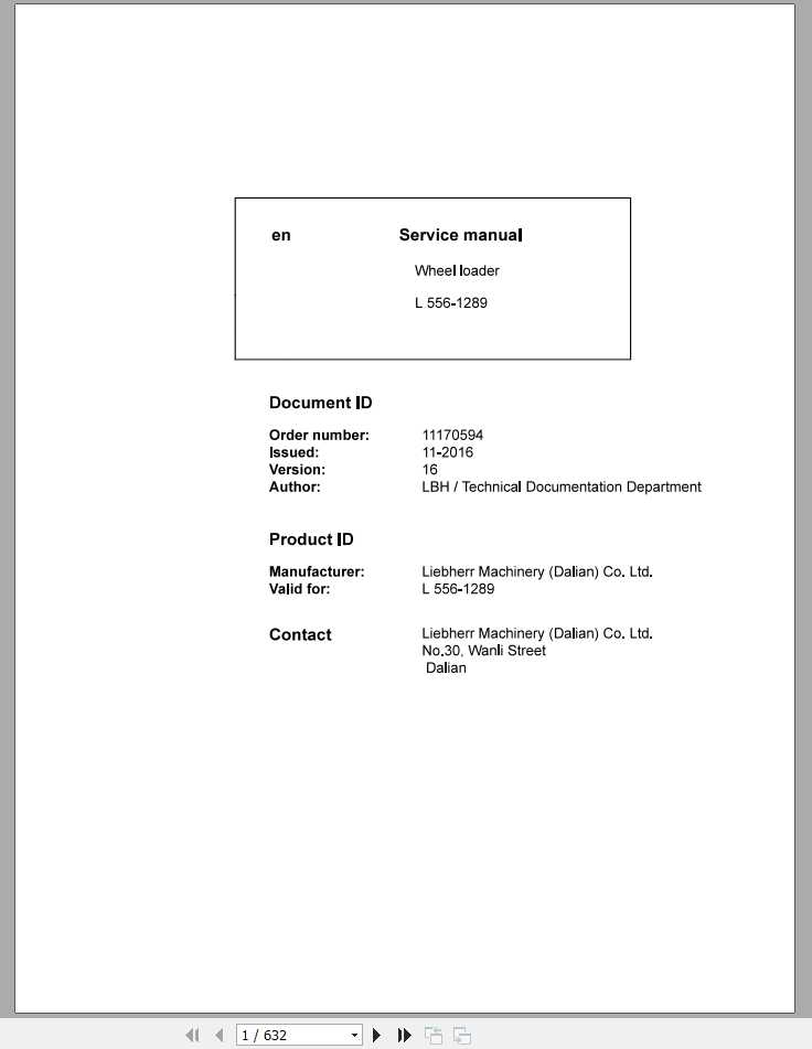 Liebherr Wheel Loader L5561289 Service Manuals