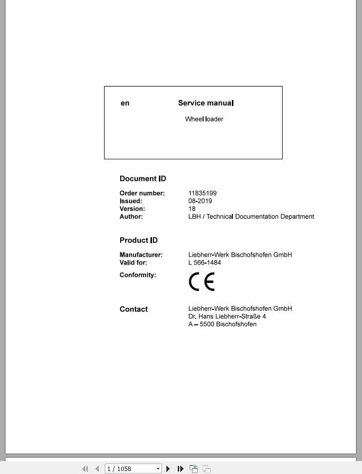 Liebherr Wheel Loader L5661484 Service Manuals 1