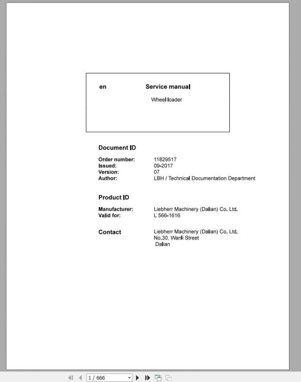 Liebherr Wheel Loader L5661616 Service Manuals