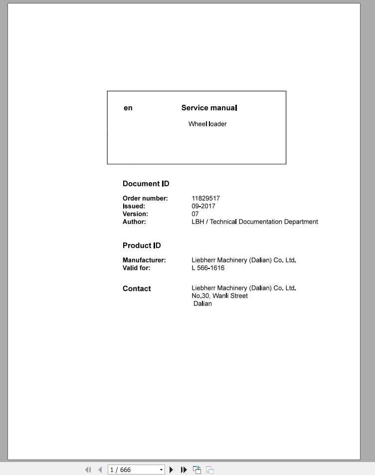 Liebherr Wheel Loader L5661616 Service Manuals