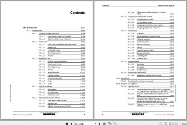 Liebherr Wheeled Excavator A910 Compact Maintenance Manual 1