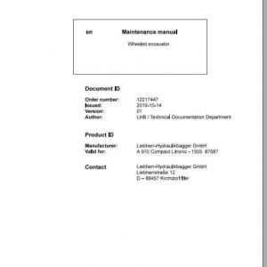 Liebherr Wheeled Excavator A910 Compact Maintenance Manual 3